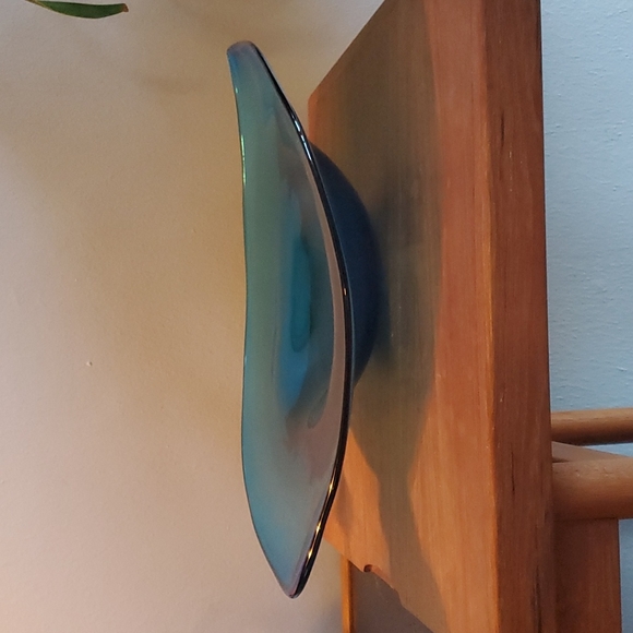 Vintage Blue Glass Shallow Bowl platter Viking Epic Blunique
